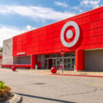 General view of the facade logo and entrance of a Target department store.