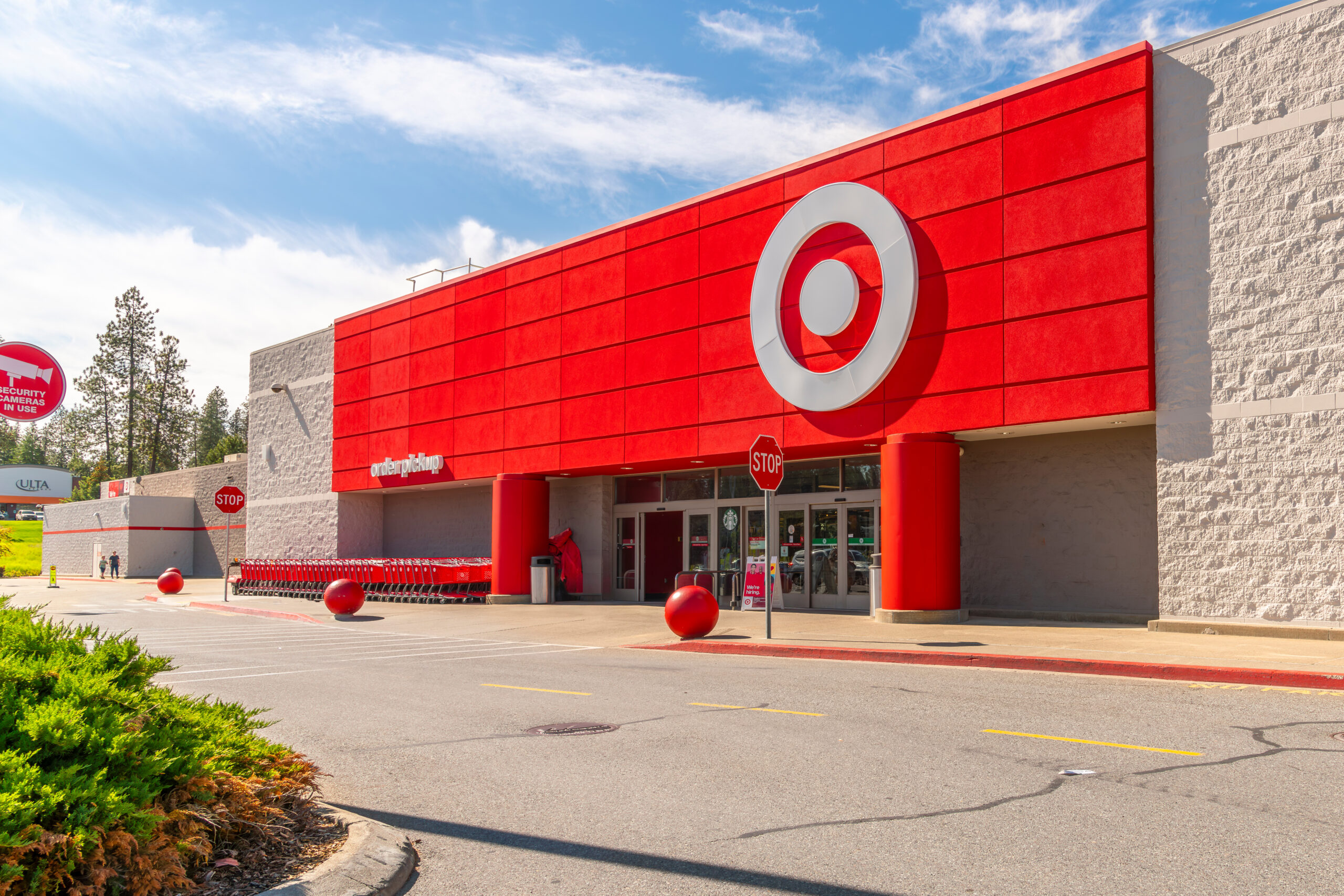 General view of the facade logo and entrance of a Target department store.