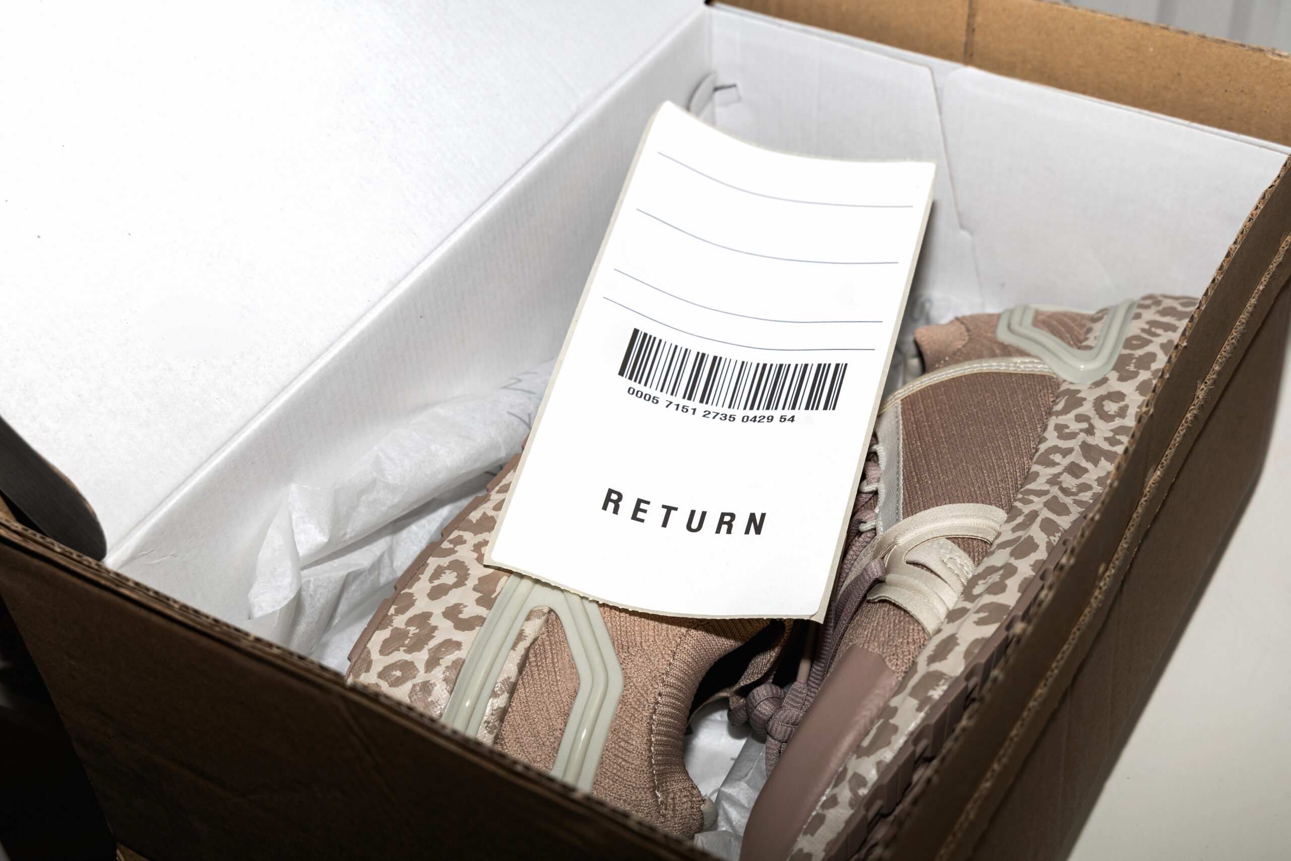 Ecommerce return label prepared for shipment