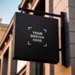 Black square signboard mockup in outside for logo design, brand