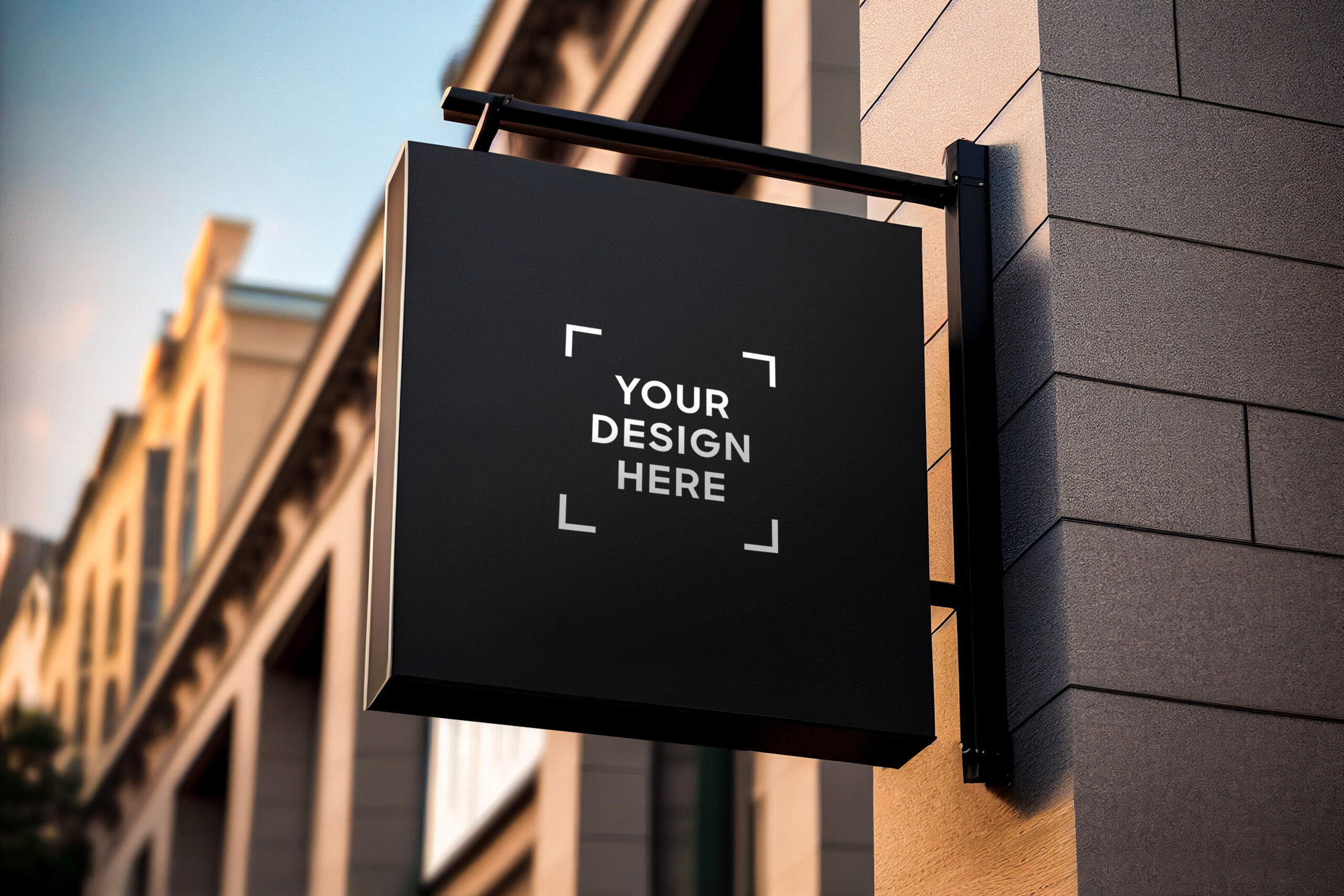 Black square signboard mockup in outside for logo design, brand